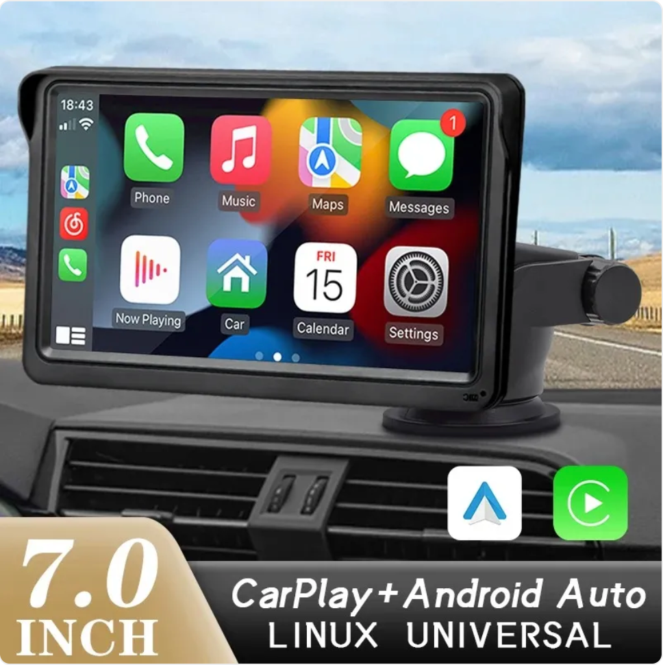 7-Inch Car Display with Wireless CarPlay Support