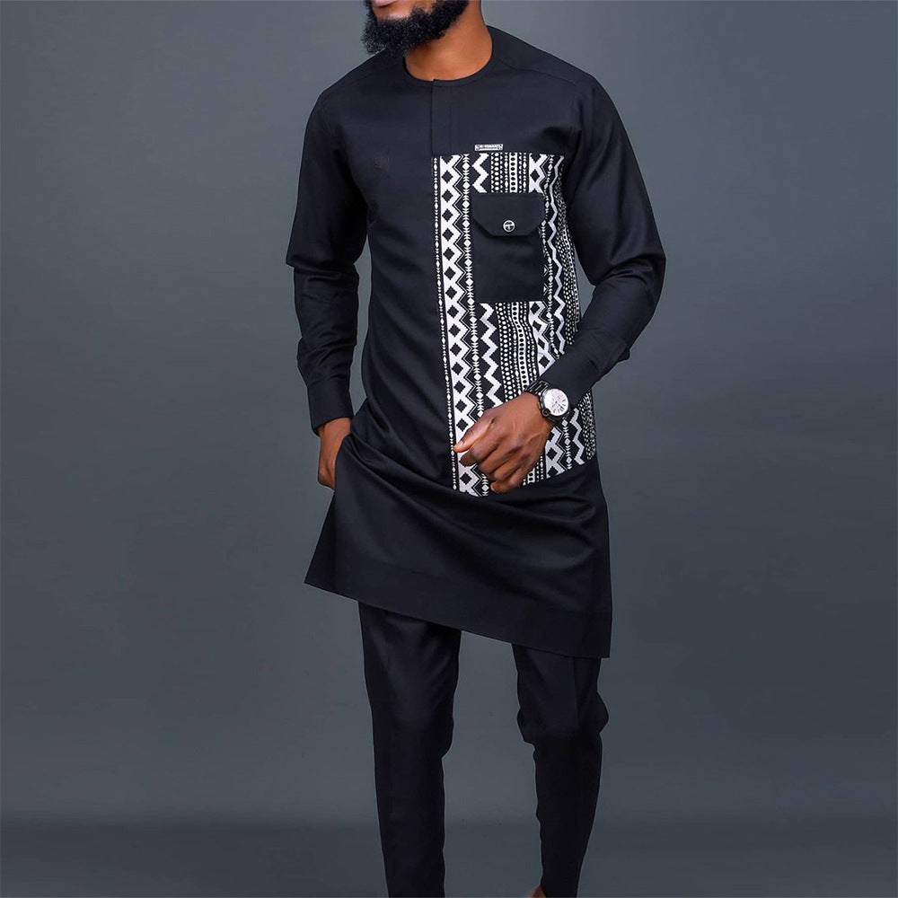 African Ethnic Style Men's Black Pocket Set