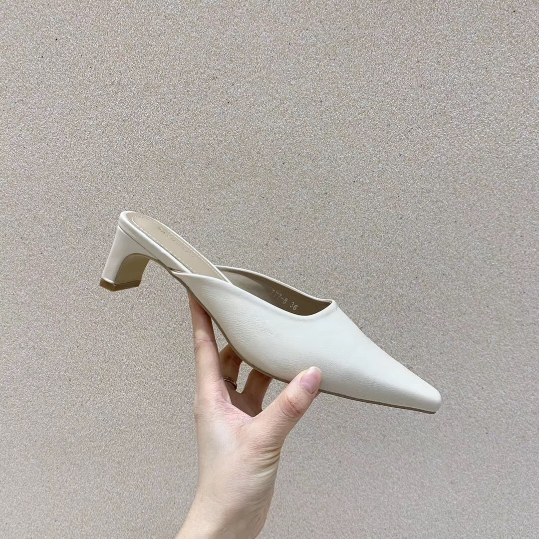 Snakeskin Thick Heel Half Slippers with Baotou