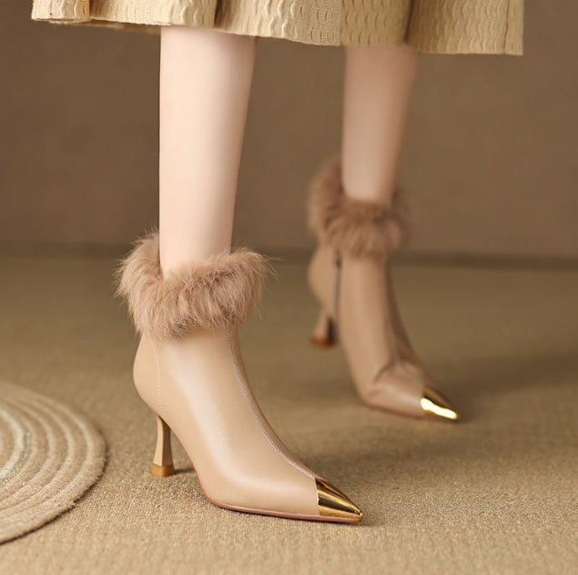 Winter Velvet Women's Pointed-Toe High Heels Ankle Boots