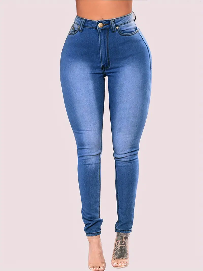 High-Rise Stretchy Blue Jeans for Everyday Comfort