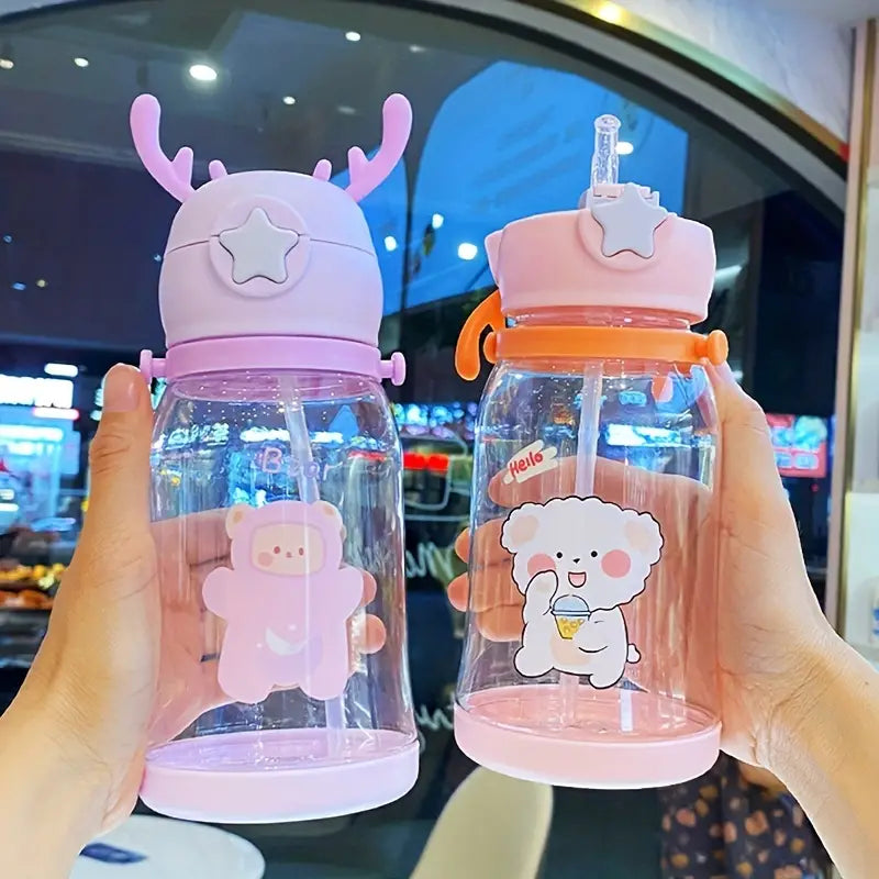 Cute Cartoon Antler Water Bottle 600ml with Strap