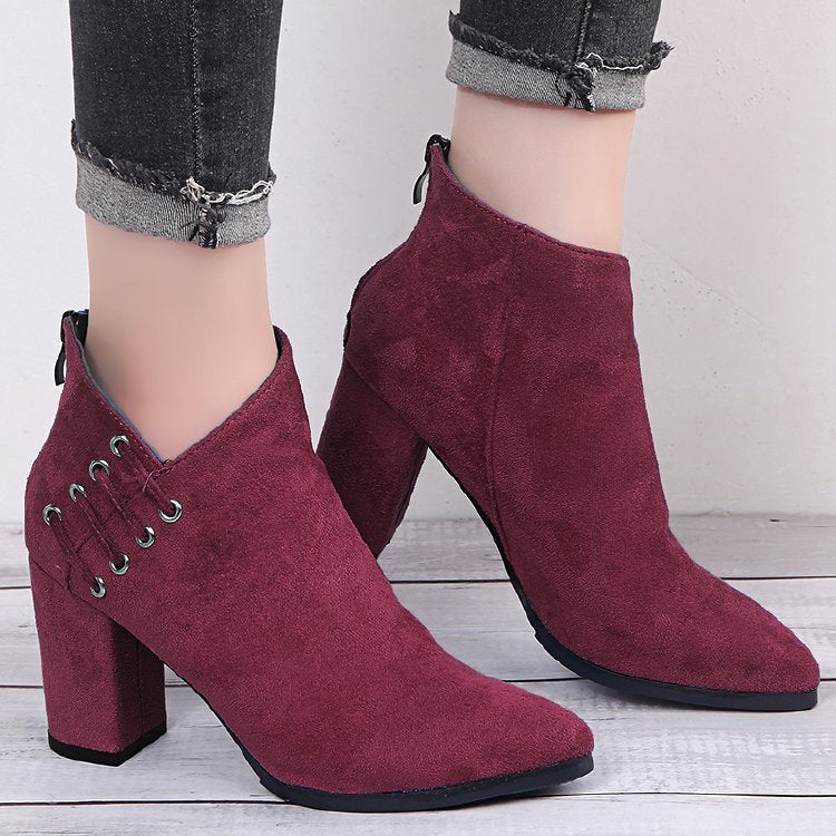 Pointed-Toe Zipper Ankle Boots for Women
