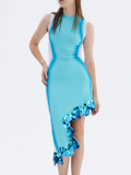Sleeveless Knitted Dress with Gradient Wavy Edges