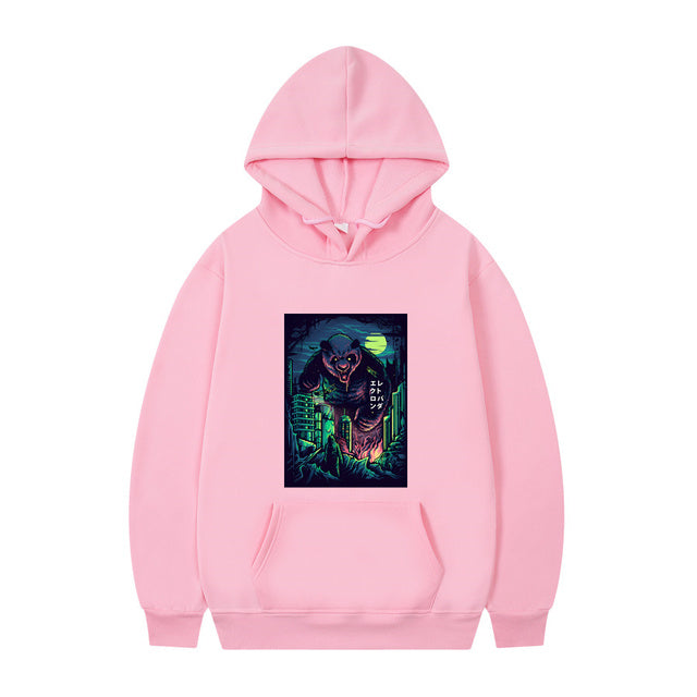 Men's Oversized Anime Monster Print Hoodie - Casual Pullover