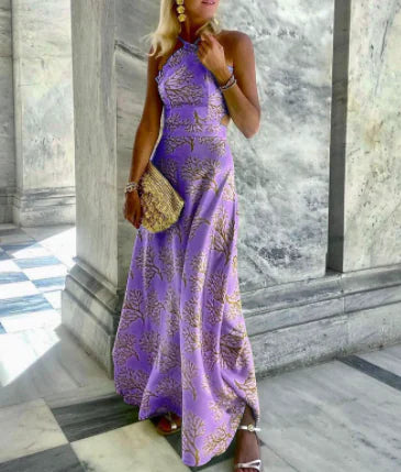 Halterneck Printed Midi Dress for Women