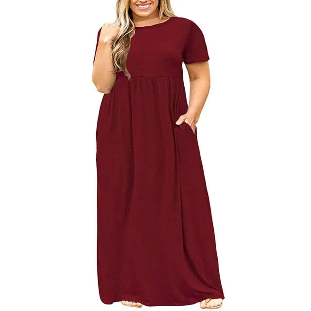 Plus Size Women’s Maxi Dress with Short Sleeves