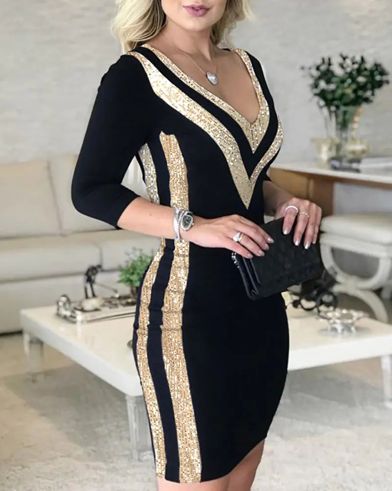 LZ3189B Women's Sequin Patchwork Dress 2020 Collection
