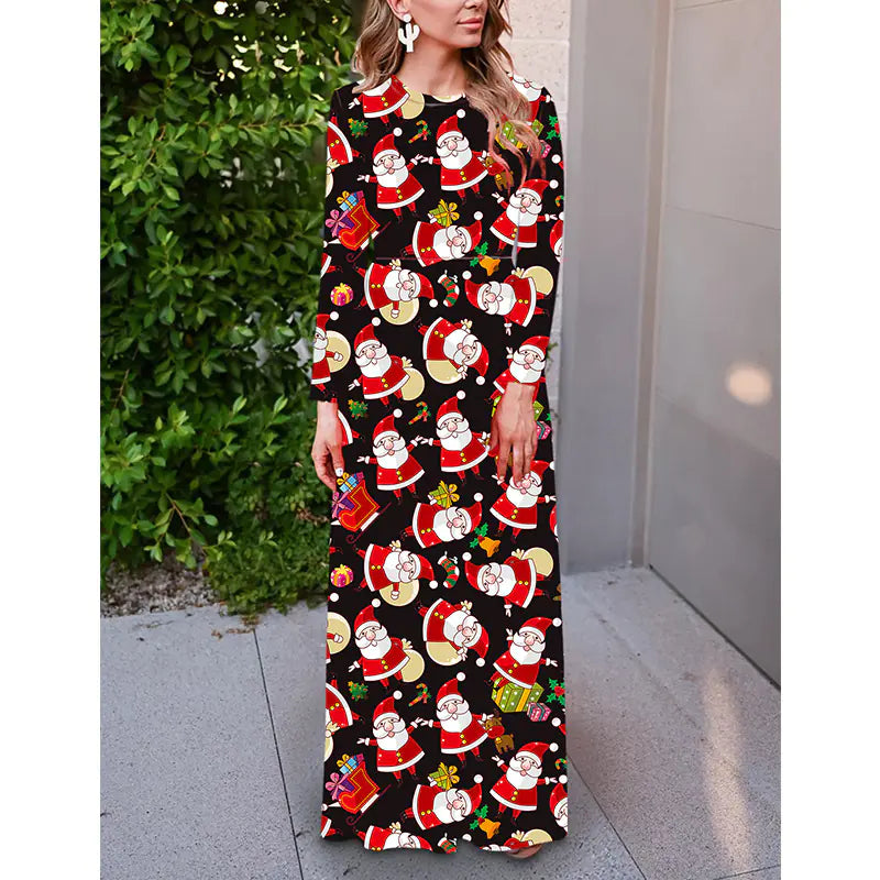 Women's Long-Sleeved Christmas Printed Dress