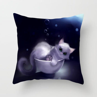 Cartoon Cat Peach Skin Fabric Throw Pillowcase