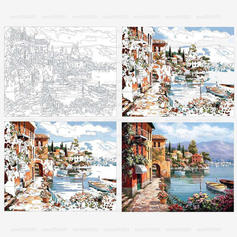 DIY Digital Landscape Painting - Harbor Scene Art