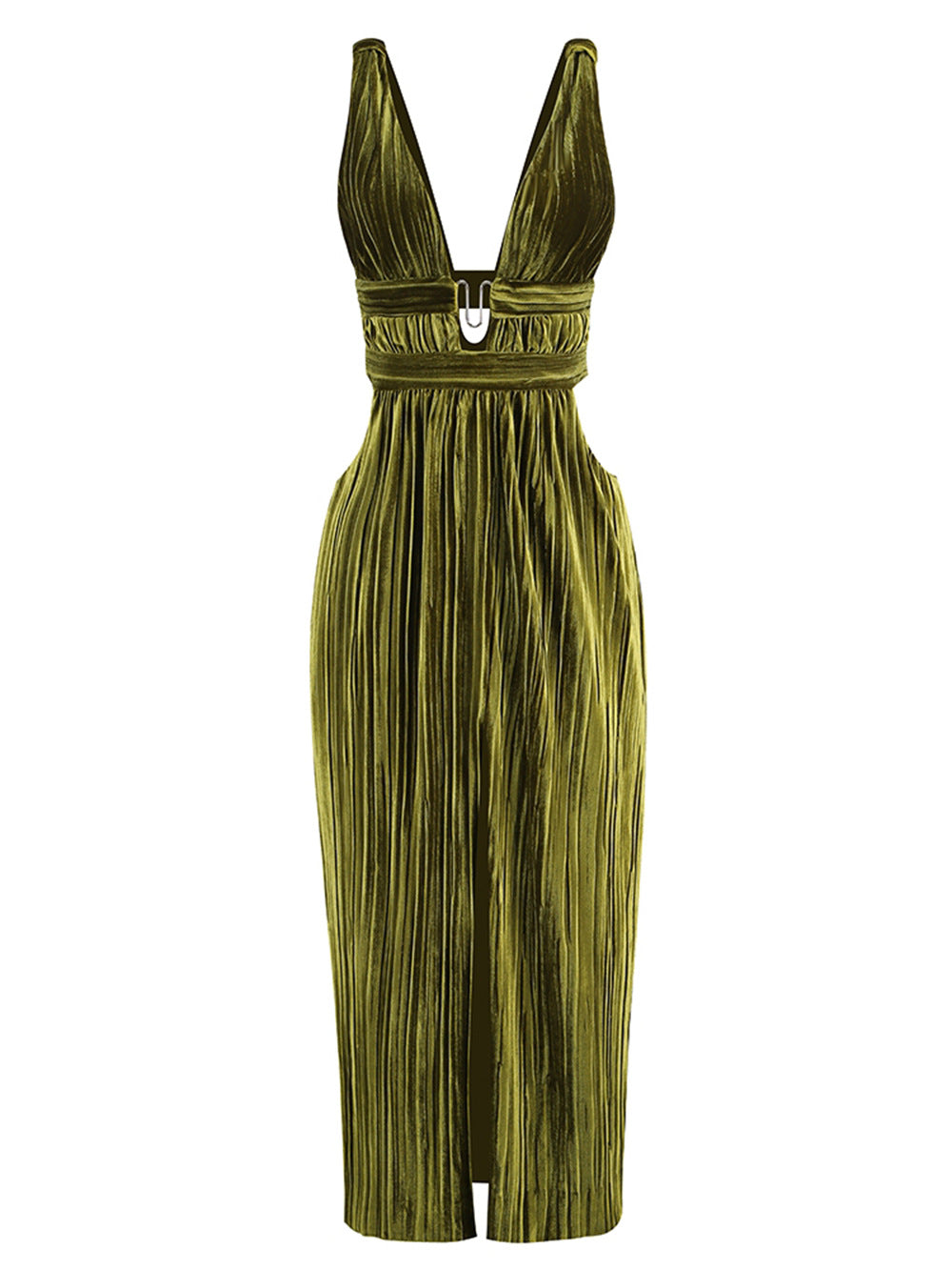 Sexy V-neck Strap Waist Slit Dress for Women
