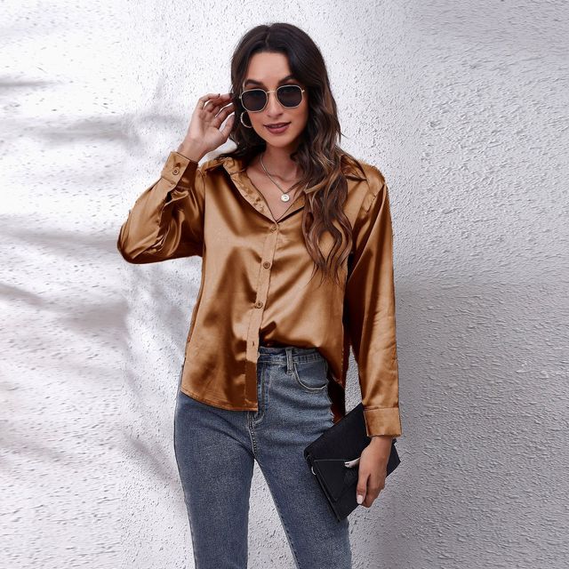 Elegant Loose Long Sleeve Satin Silk Women's Shirt