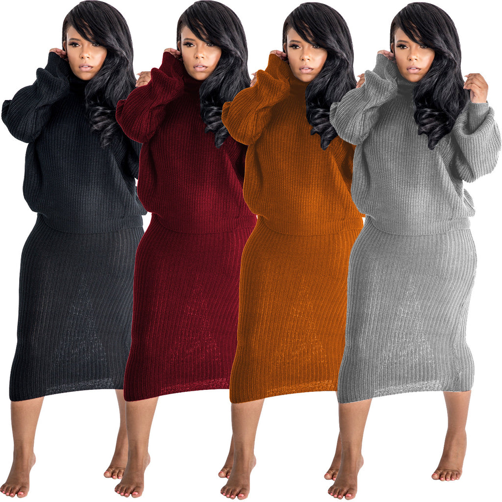 Stylish High Neck Multicolor Dress Set (Two Pieces)