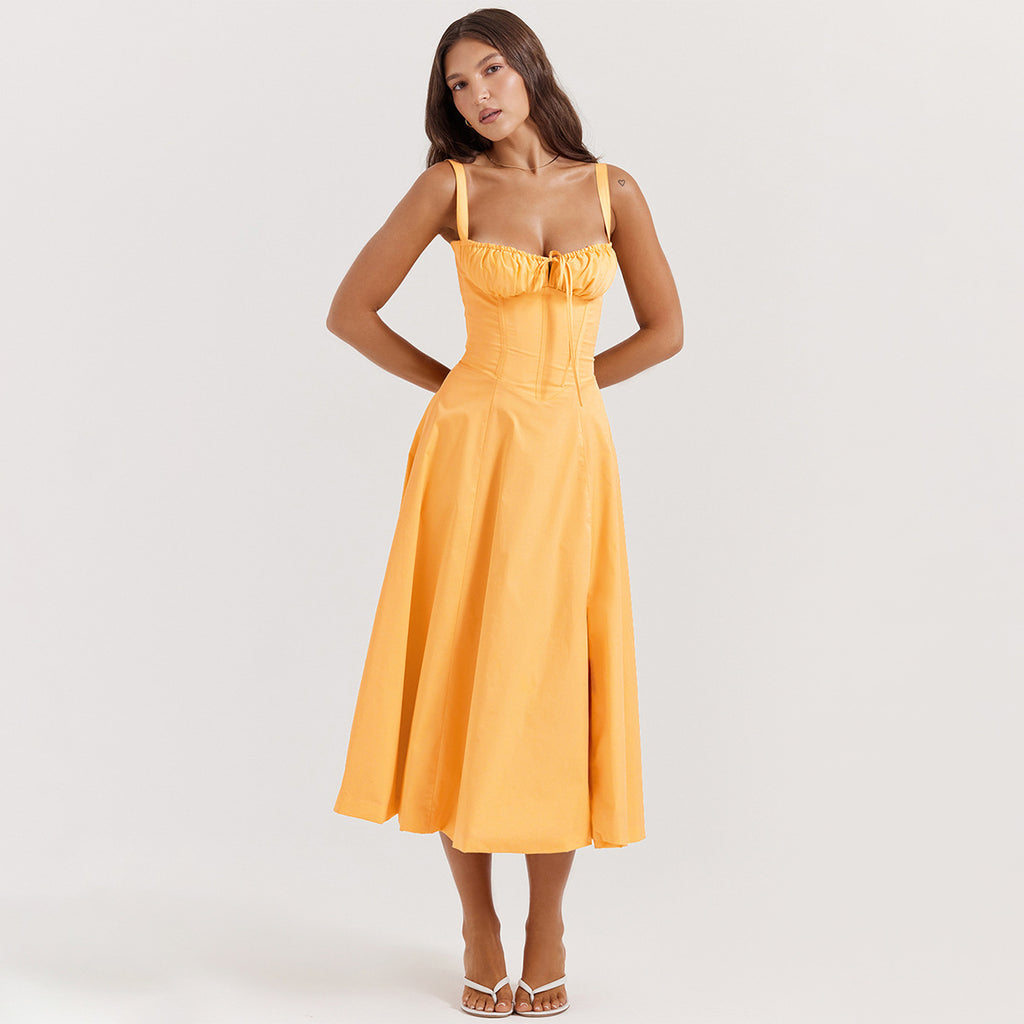 Sexy Backless Floral Midi Dress for Vacation Style