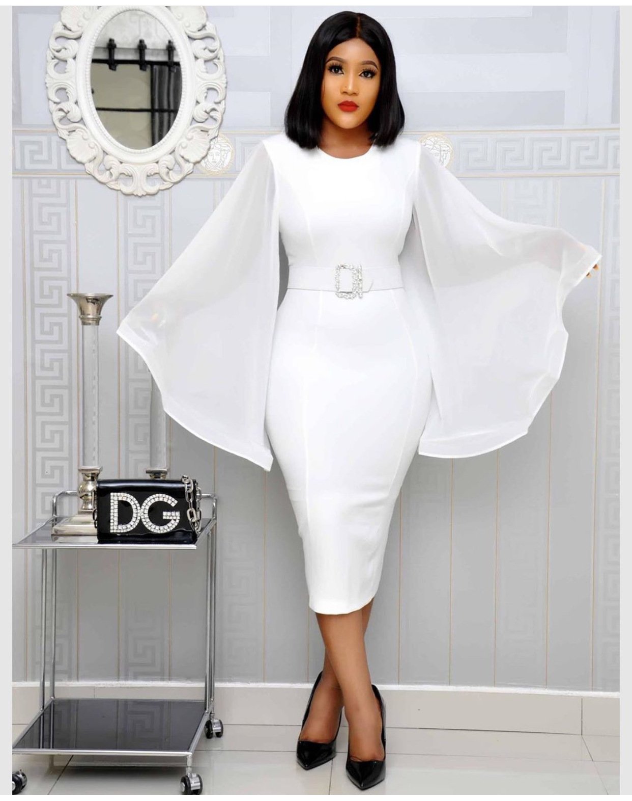 Big Flared Chiffon Sleeves with Diamond Belt