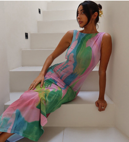 Sophia Laurent | Colorful Character Abstract Dress (One Piece)