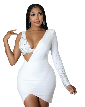 Rhinestone One-Shoulder Dress for Women