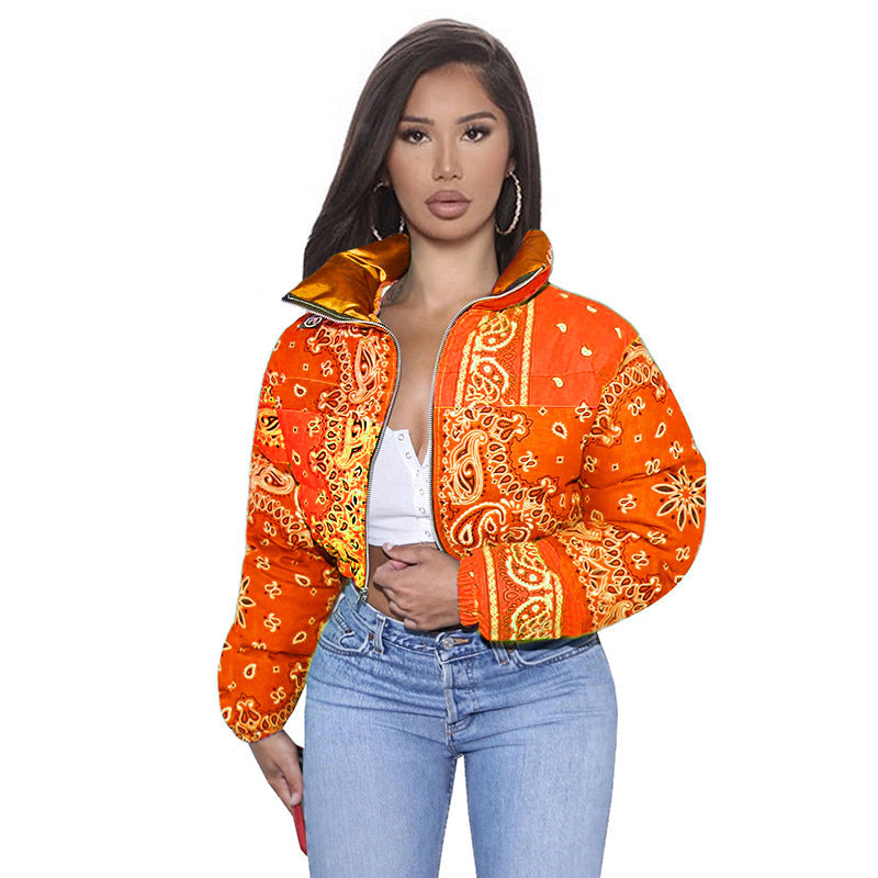 New Autumn Winter Women's Printed Zipper Jacket