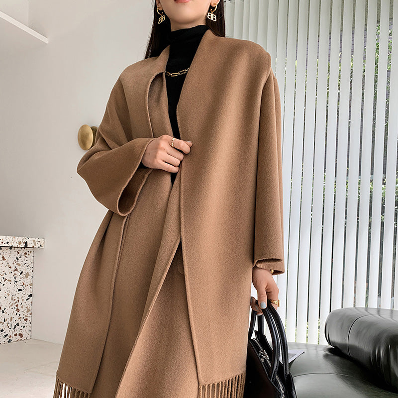 Double-sided Wool Coat with Fashion Scarf
