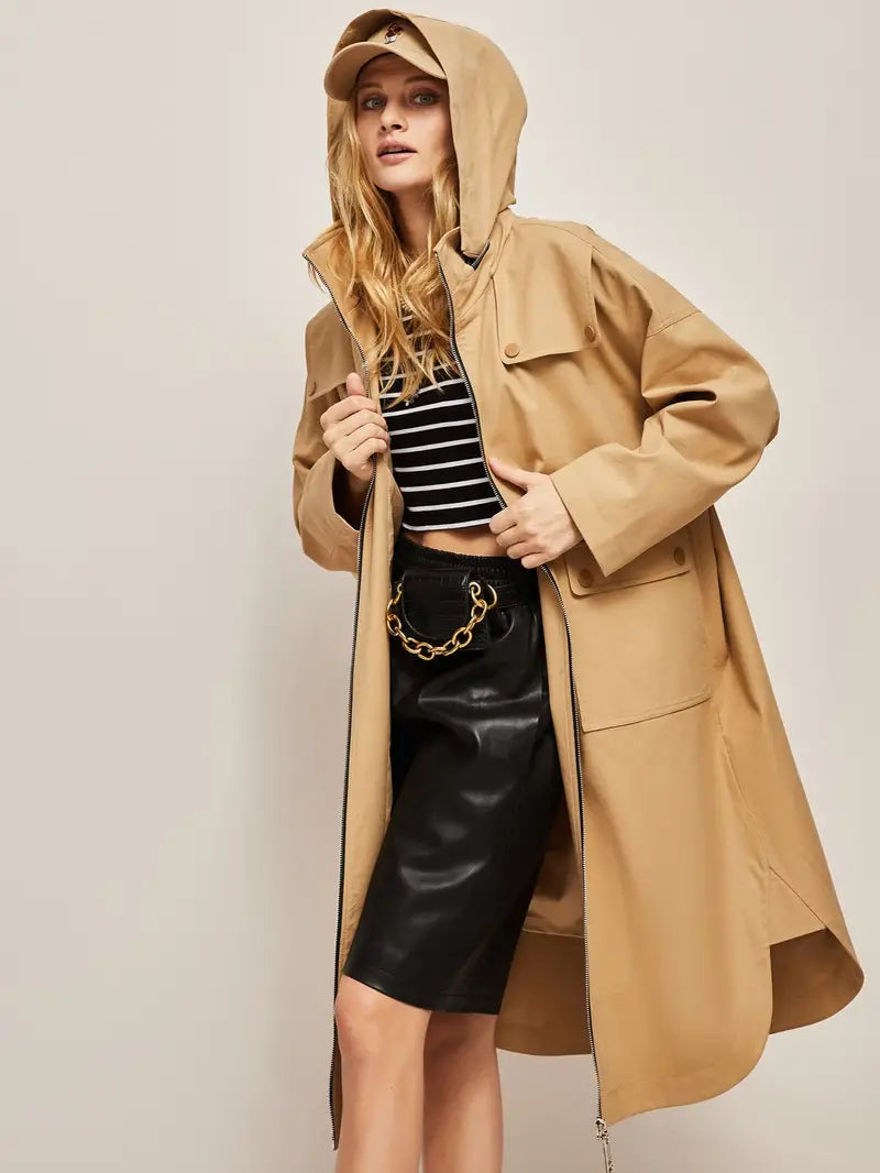 Casual Hooded Long Sleeve Windproof Coat for Women