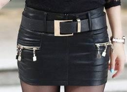 Korean Style Women's A-Line PU Leather Slim Fit Skirt