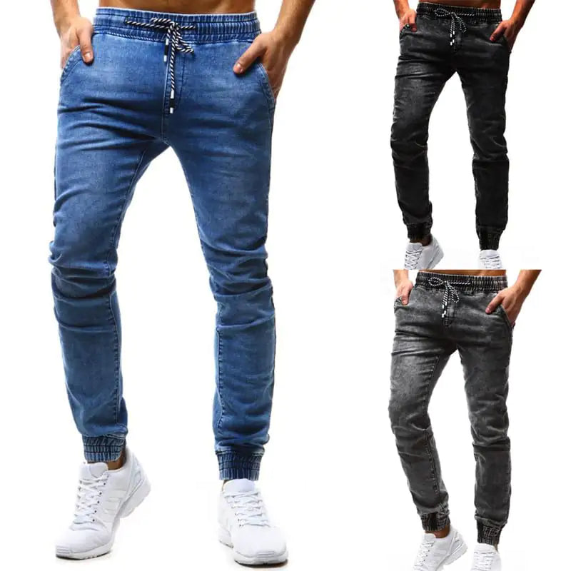 Tethered Elastic Casual Slim Stretch Men's Jeans