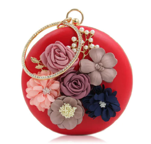 2018 Floral Evening Clutch with Pearls and Rhinestones