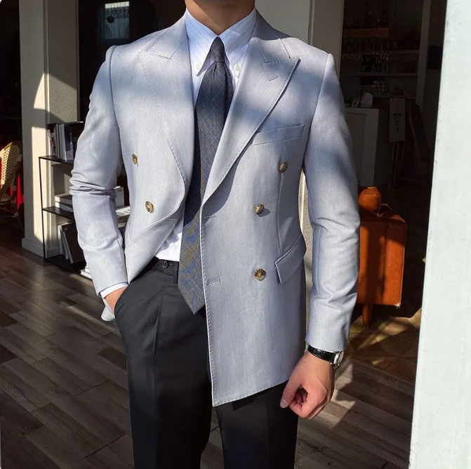 Men's Casual Business Double Breasted Suit Jacket