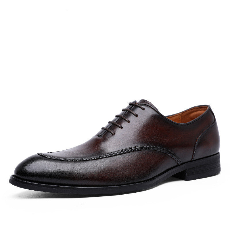 Lace-Up Shoes with Top Layer Cowhide and Rubber Sole