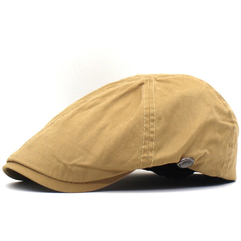 Men's Cotton Beret Hat with Letter Logo and Brim