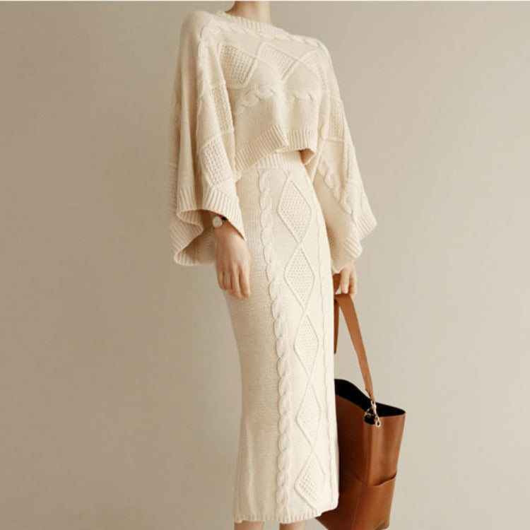 Korean Style Autumn Winter Knit Sweater Dress Set