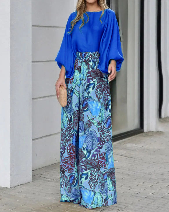 Summer Women's Outfit with Lantern Sleeves and Wide Leg Pants
