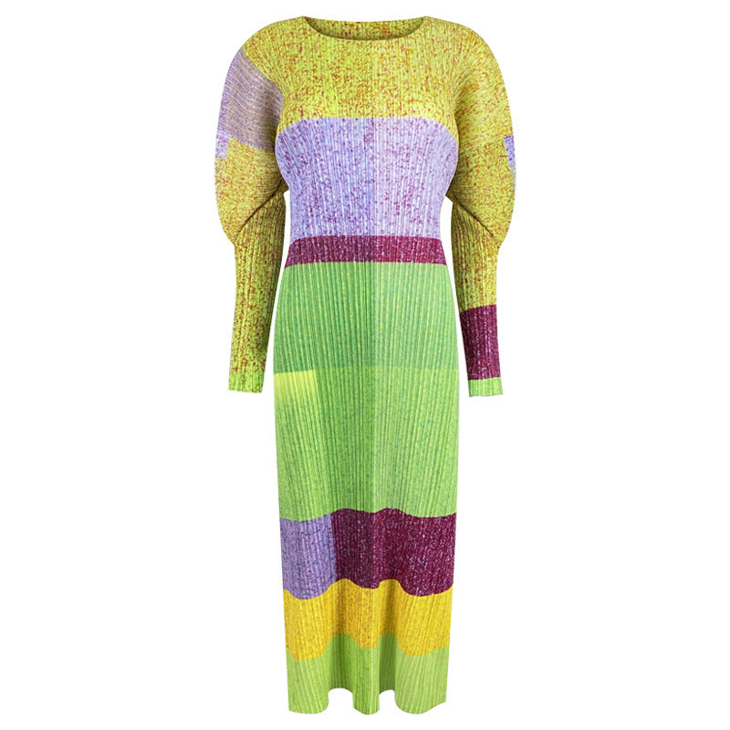 2024 Women's Spring Long Printed Pleated Dress