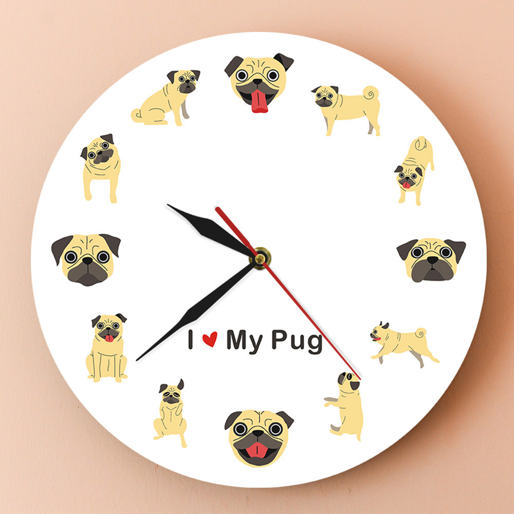 Mini Pug Wall Clock - Cartoon Style Home Decor