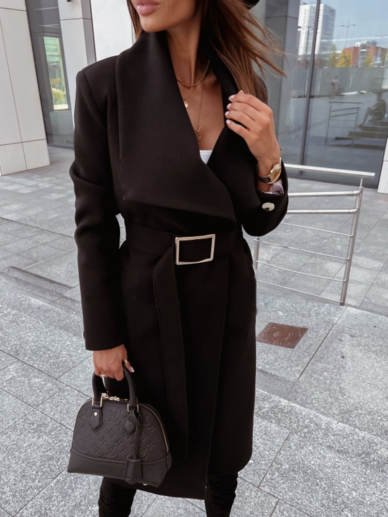 Women's V-Neck Long Sleeve Woolen Tie Jacket