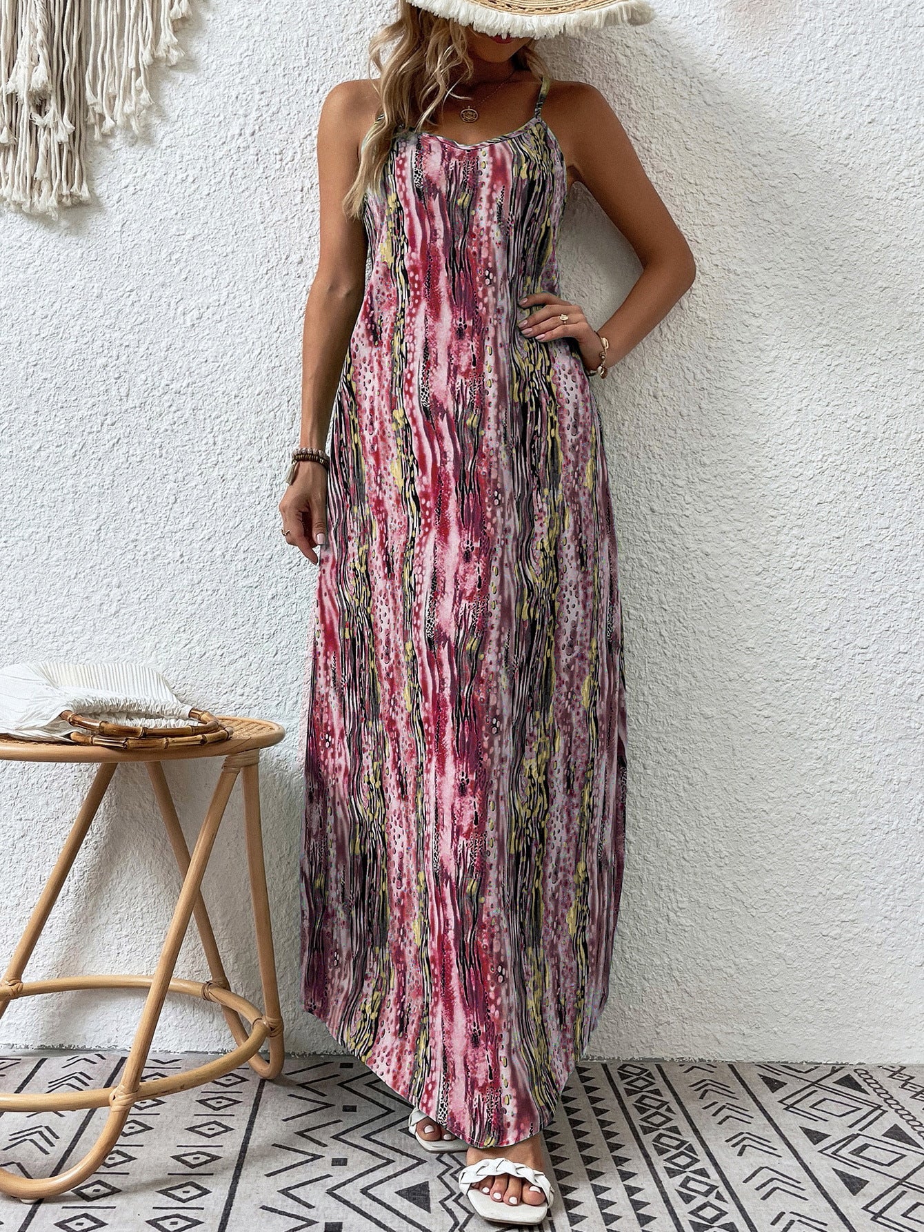Trendy Printed Drawstring Dress for Women