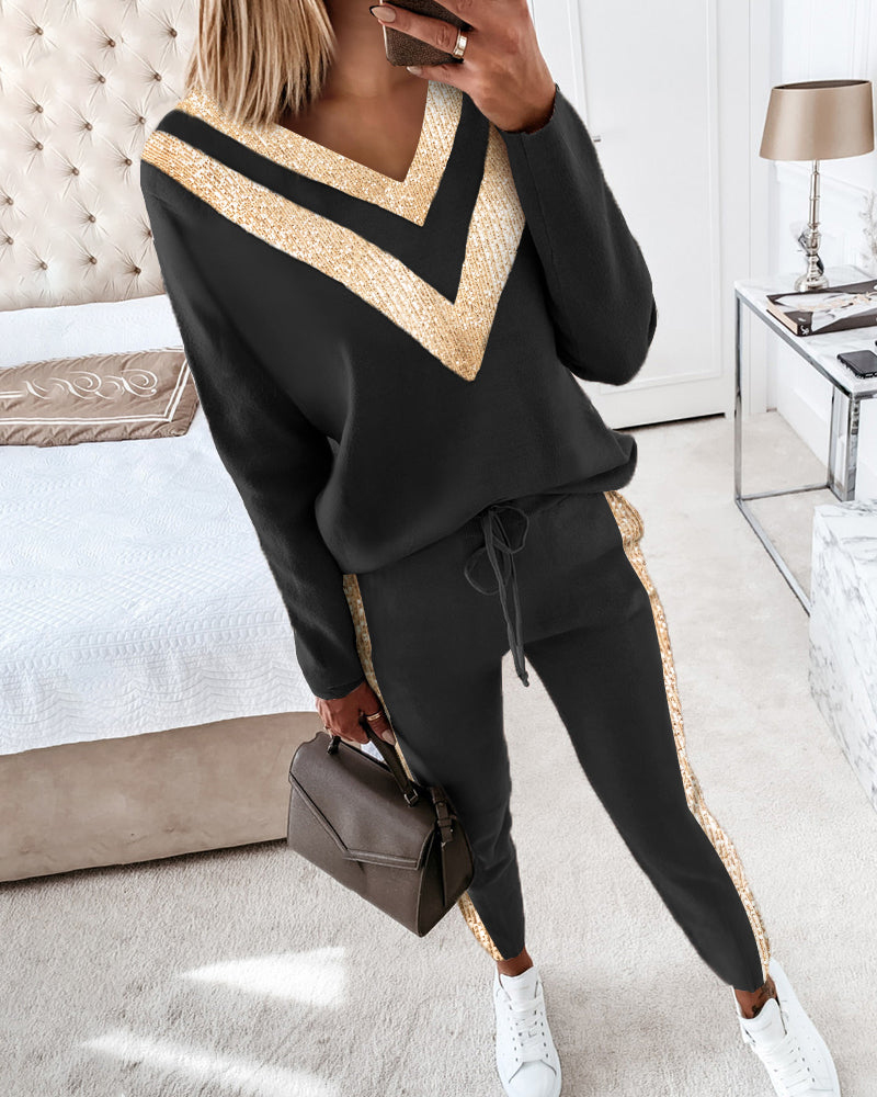 Khaki Love Sequin Casual Suit for Women