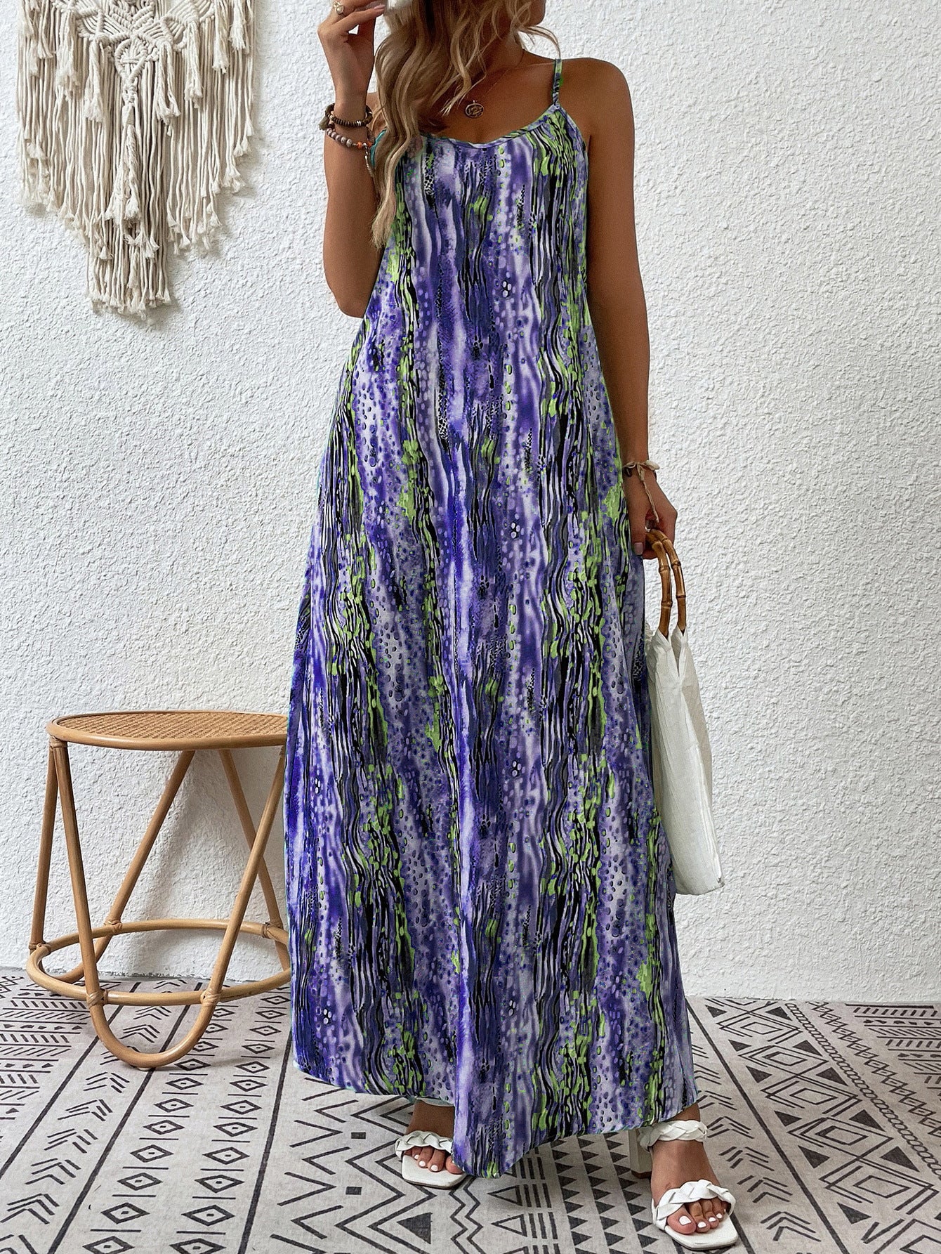 Trendy Printed Drawstring Dress for Women