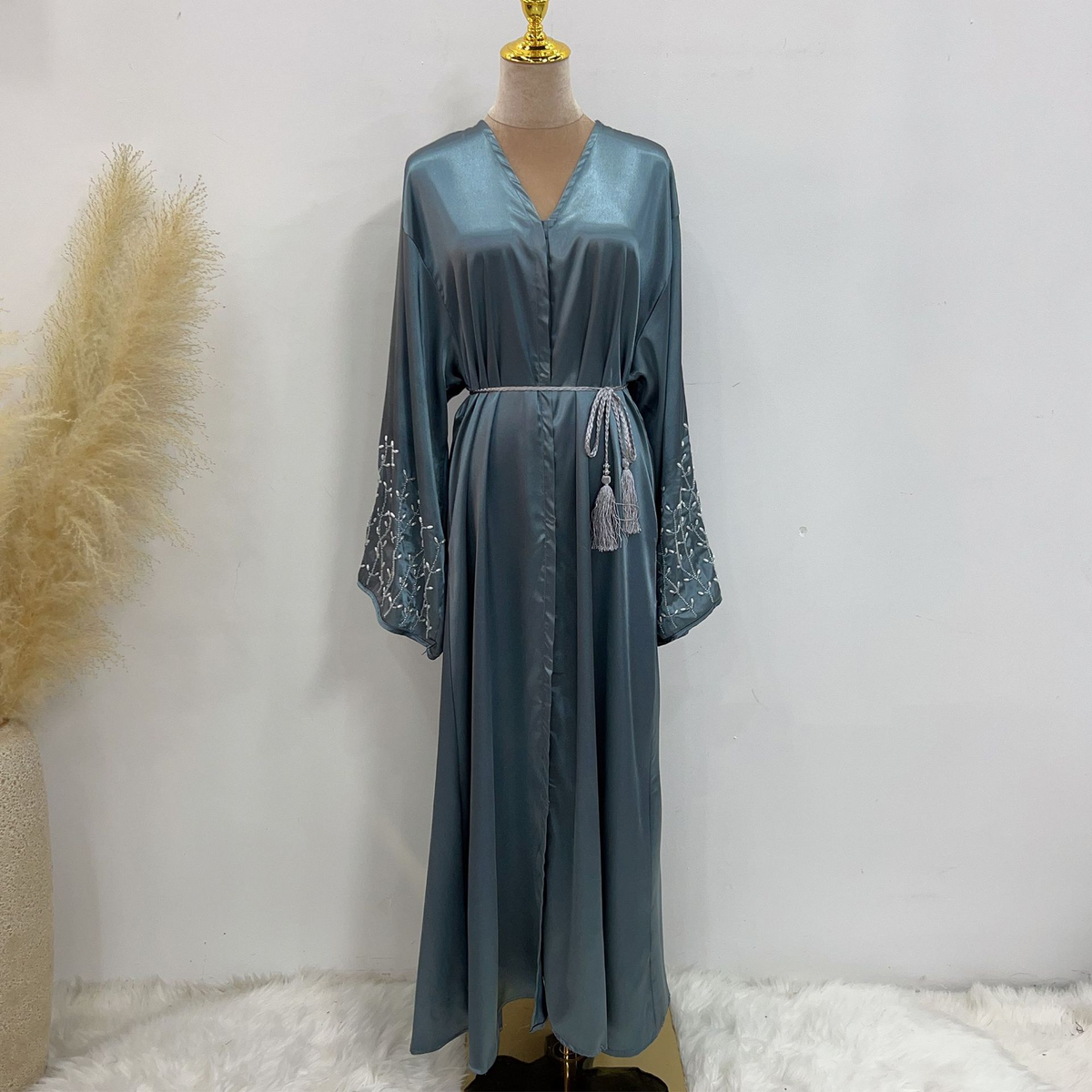 Party Daily Solid Color Handmade Beading Dress Robe