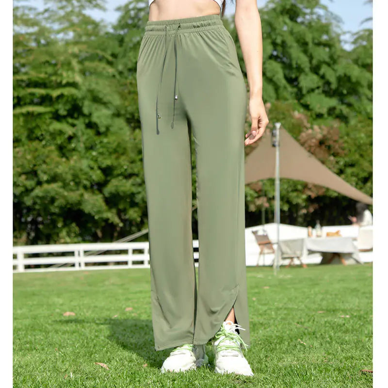 Pink Ice Silk Wide-Leg Trousers for Spring/Summer 2024