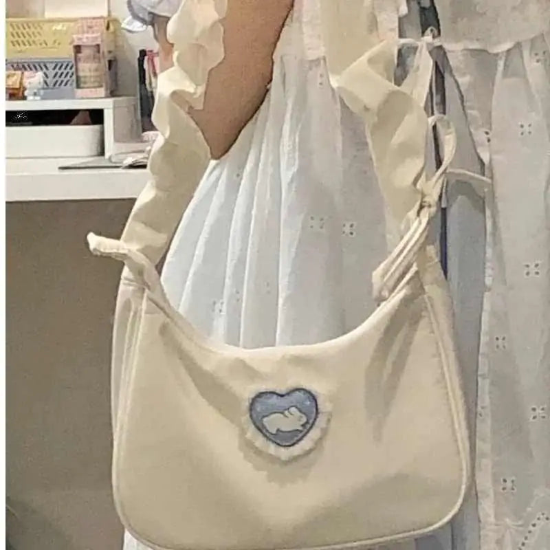 Women's Simple Love Rabbit Pleated Drawstring Handbag