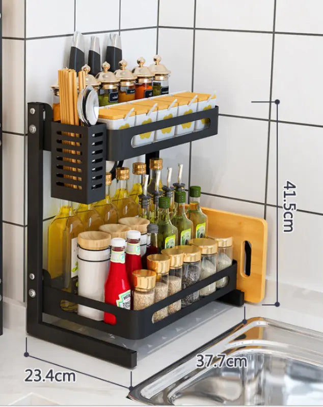 Double-layer Black Stainless Steel Kitchen Rack