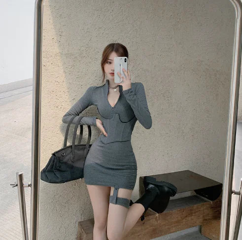 2020 Fall Fashion Polo Neck Dress with Zipper Detail