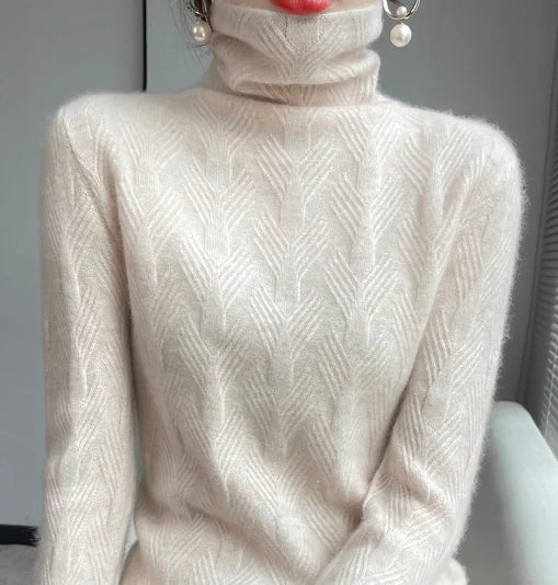 Autumn Winter High Neck 100% Cashmere Sweater for Women