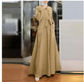 Solid Color Lace Collar Long Sleeve Waist Tie Dress