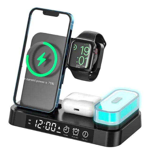 3-in-1 Magnetic Wireless Charger with Night Light - 30W Fast Charging for Apple, Samsung, Watch