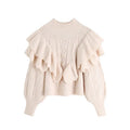 Women's Vintage Layered Ruffle Sweater with High Collar
