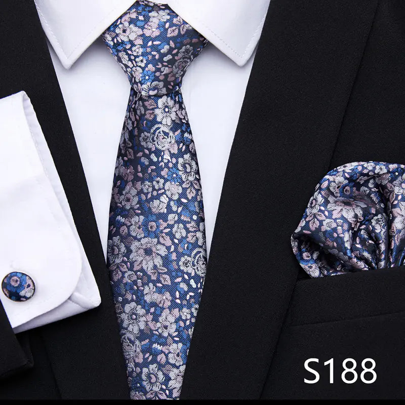 Korean Style Floral Tie and Pocket Square Set for Men