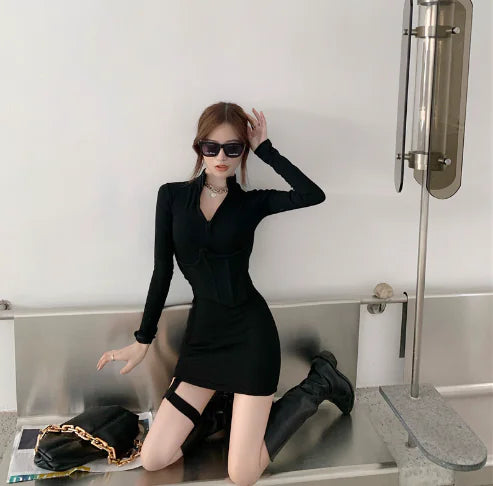 2020 Fall Fashion Polo Neck Dress with Zipper Detail